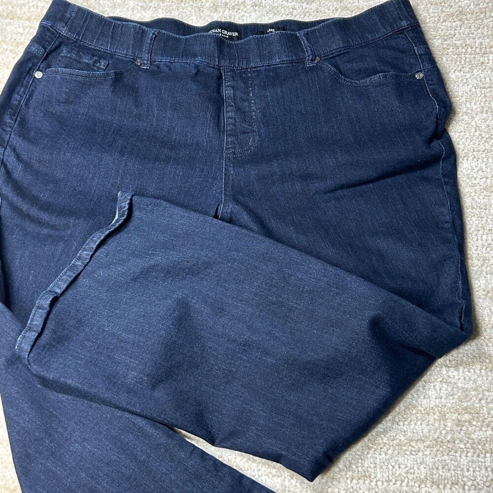 Susan Graver Jeans Womens 22W Petite Flare Dark Wash Stretch Pull On Classic